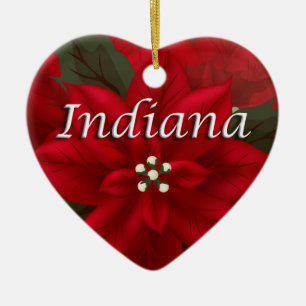 Indiana Red Poinsettia Heart Keepomwille Ornament