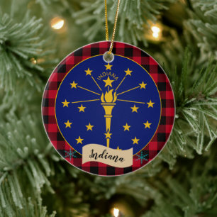 Indiana, Rode buffels en Indiana-vlag Keramisch Ornament