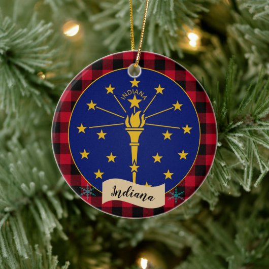 Indiana, Rode buffels en Indiana-vlag Keramisch Ornament (Boom)