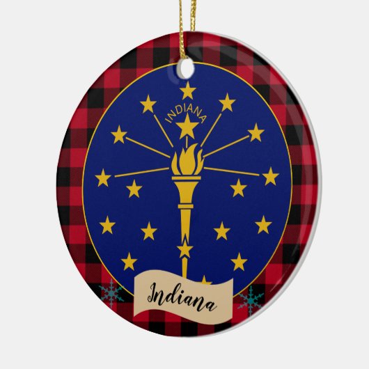Indiana, Rode buffels en Indiana-vlag Keramisch Ornament (Links)