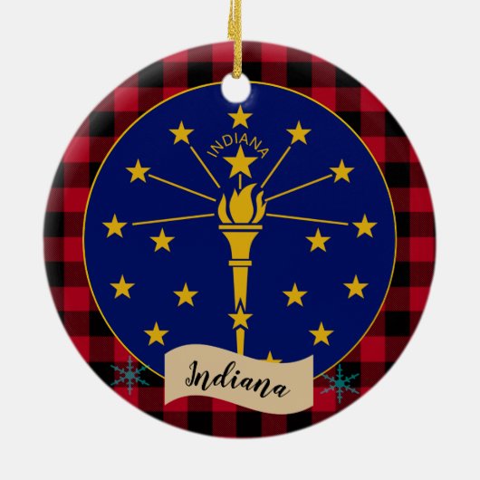 Indiana, Rode buffels en Indiana-vlag Keramisch Ornament (Achterkant)