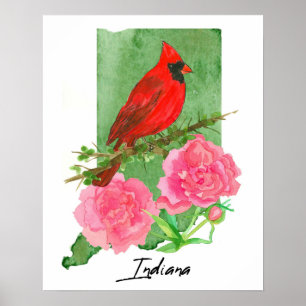 Indiana Staatsvorm Hoosiers Kardinaal Pioenrozen Poster