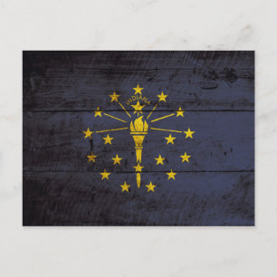 Indiana State Flag op Old Wood Grain Briefkaart