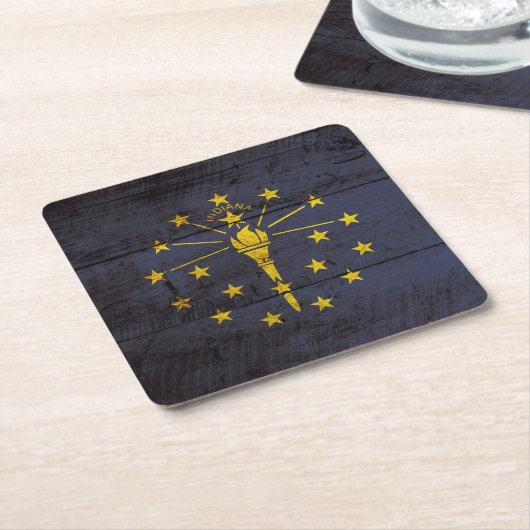 Indiana State Flag op Old Wood Grain Kartonnen Onderzetters (Schuin)