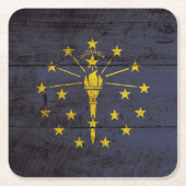 Indiana State Flag op Old Wood Grain Kartonnen Onderzetters (Voorkant)