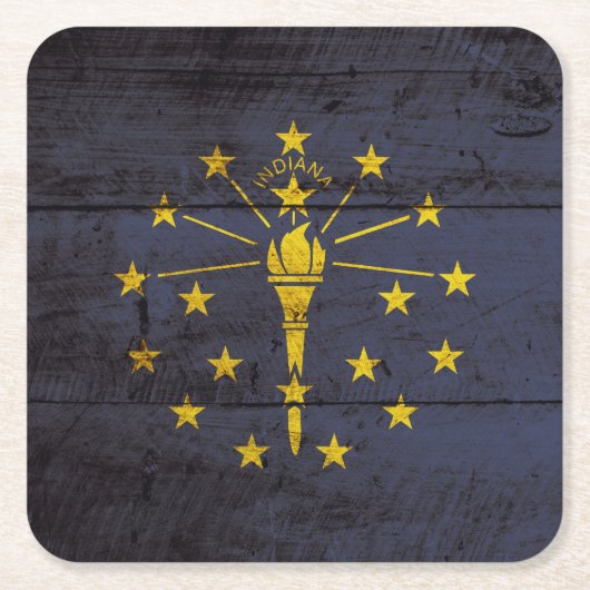 Indiana State Flag op Old Wood Grain Kartonnen Onderzetters (Voorkant)