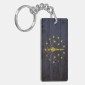 Indiana State Flag op Old Wood Grain Sleutelhanger (Voorkant Links)