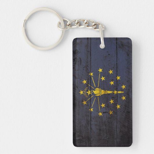 Indiana State Flag op Old Wood Grain Sleutelhanger (Voorkant)