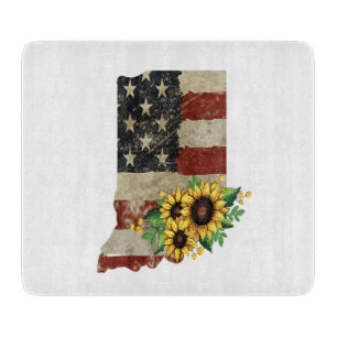 Indiana State Kaart Amerikaanse vlag Zonnebloemgla Snijplank