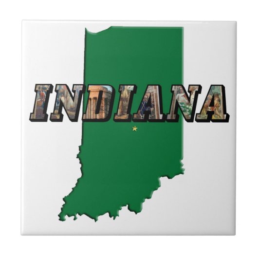 Indiana State Map Afbeelding Tekst Tegeltje (Voorkant)