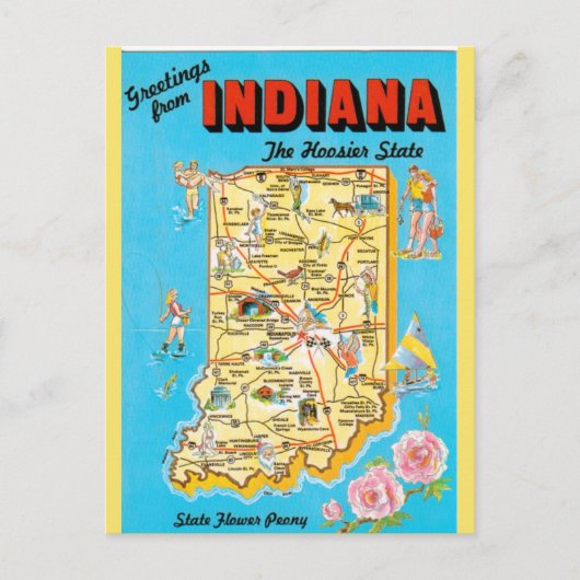 Indiana State Map Briefkaart (Voorkant)