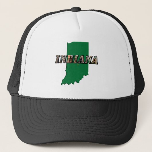 Indiana State Map en Afbeelding Text Trucker Pet (Voorkant)