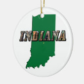 Indiana State Map Groene Omtrek & Fototekst Keramisch Ornament (Links)