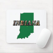 Indiana State Map Groene Omtrek & Fototekst Muismat (Met muis)