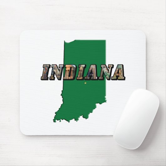 Indiana State Map Groene Omtrek & Fototekst Muismat (Met muis)