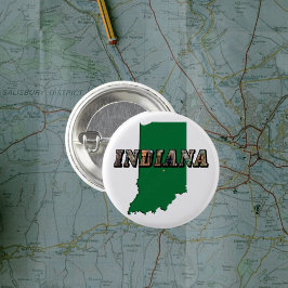 Indiana State Map Groene Omtrek & Fototekst Ronde Button 5,7 Cm