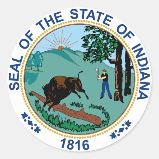 Indiana State Seal Ronde Sticker (Voorkant)
