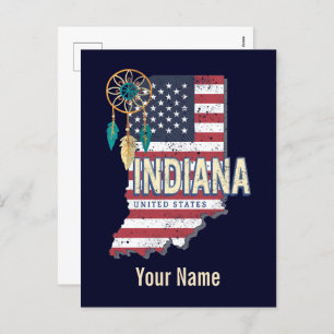 Indiana State United States Retro Map  USA Feestdagenkaart