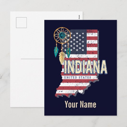Indiana State United States Retro Map  USA Feestdagenkaart (Voorkant / Achterkant)