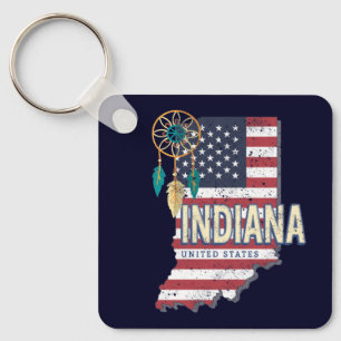 Indiana State United States Retro Map USA Sleutelhanger