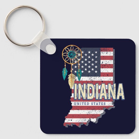 Indiana State United States Retro Map  USA Sleutelhanger (Voorkant)