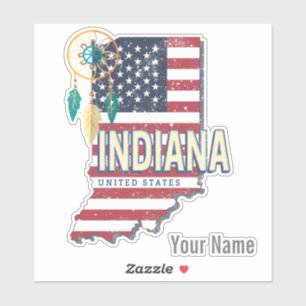 Indiana State United States Retro Map  USA Sticker