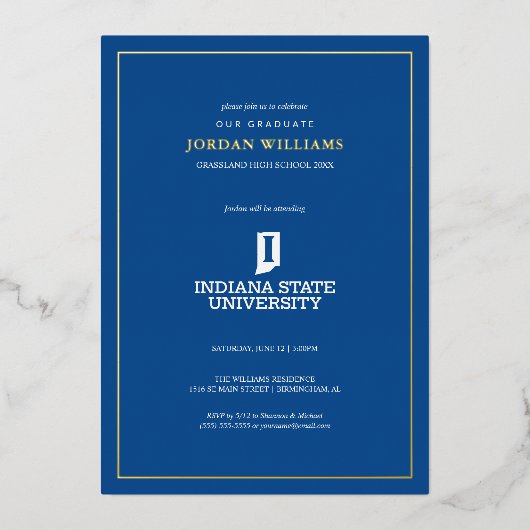 Indiana State University Afstuderen Folie Uitnodiging (Voorkant)