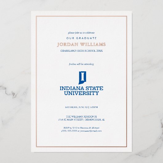 Indiana State University Afstuderen Folie Uitnodiging (Voorkant)