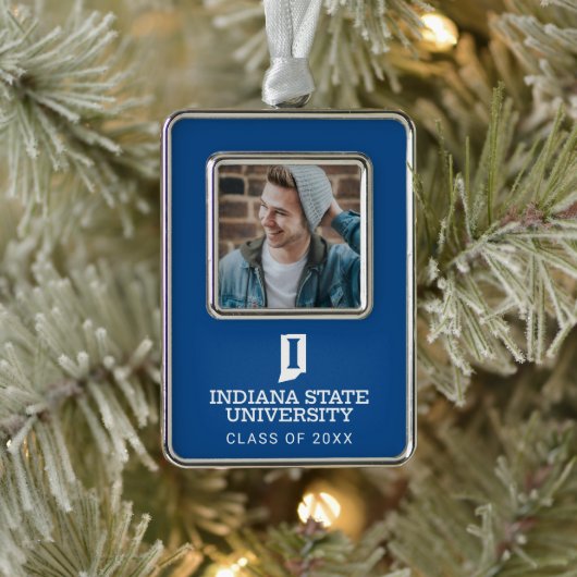 Indiana State University Holiday Verzilverd Omlijst Ornament (Boom)