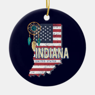 Indiana State Verenigde Staten Retro Kaart Vintage Keramisch Ornament