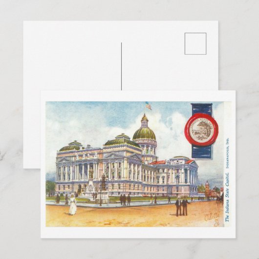  Indiana Statehouse/Capitol met Zegel Briefkaart (Voorkant / Achterkant)