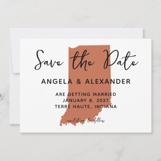 Indiana Terracotta Wedding Save The Date (Voorkant)