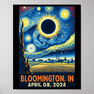 Indiana Totale Zonsverduistering 2024 Sterrennacht Poster