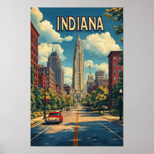 Indiana USA Art Vintage Illustratie Reizen Poster
