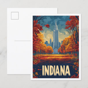 Indiana USA Kunst Vintage Illustratie Reizen Briefkaart