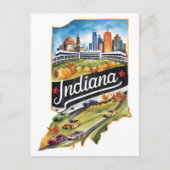 Indiana USA State Shaped  Waterverf Briefkaart (Voorkant)