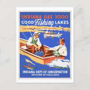 Indiana Vissen Lakes Vintage Travel Advertentie Briefkaart