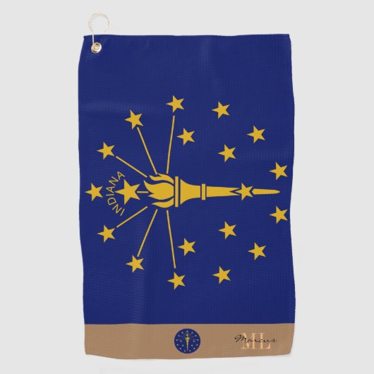 Indiana vlag & Indiana monogrammen/golfhanddoek Golfhanddoek (Voorkant)