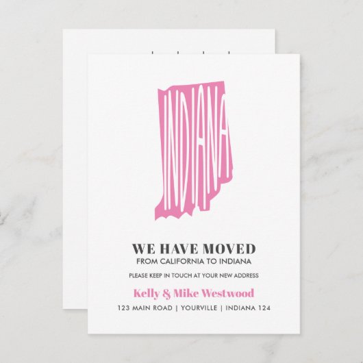 INDIANA We hebben New address New Home verplaatst Briefkaart (Voorkant / Achterkant)