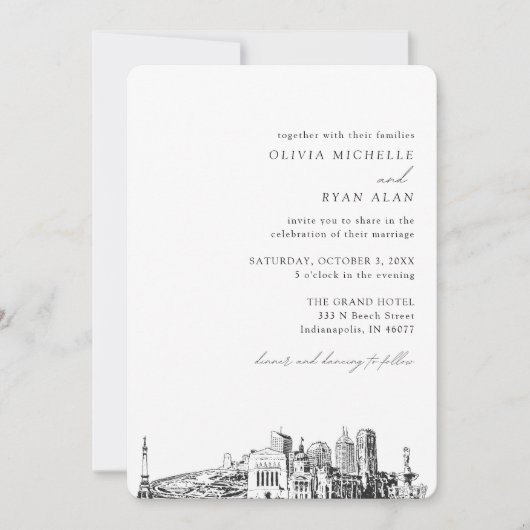 Indianapolis bruiloft elegante skyline uitnodiging (Voorkant)