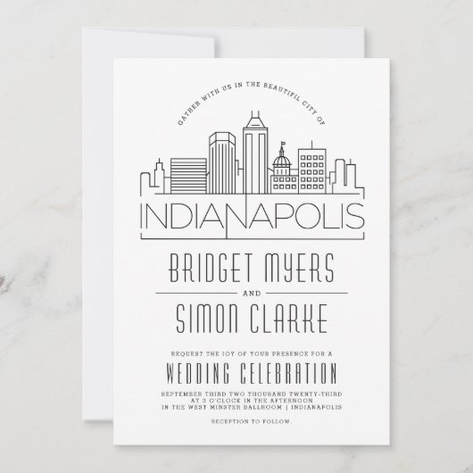 Indianapolis bruiloft | Gestileerde Skyline uitnod Kaart (Voorkant)