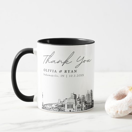 Indianapolis Bruiloft Minimale aangepaste koffie M Mok (Met donut)