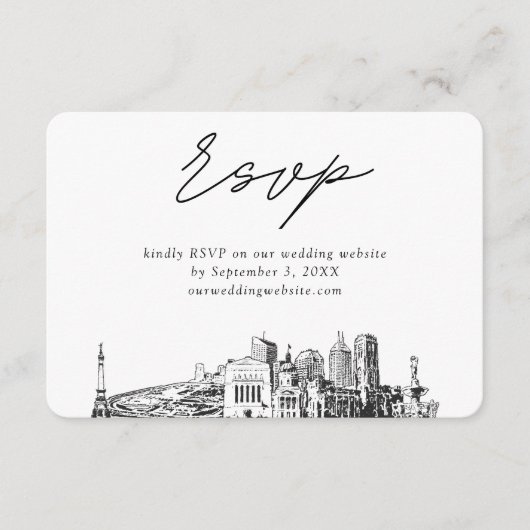 Indianapolis Bruiloft Minimalistische Schets RSVP Informatiekaartje (Voorkant)