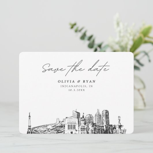 Indianapolis Bruiloft Modern Save the Date Kaart (Staand voorkant)
