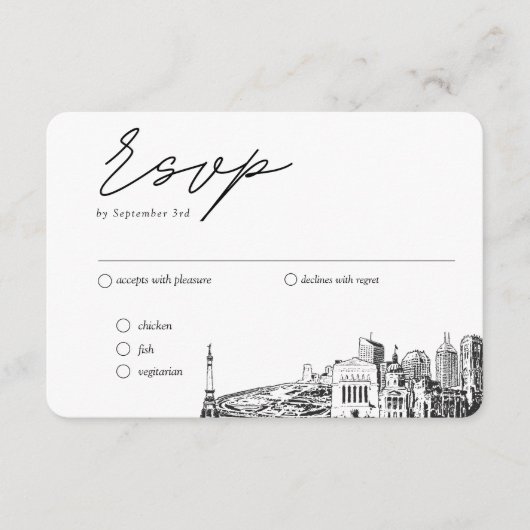 Indianapolis Bruiloft Traditionele RSVP Maaltijd O Informatiekaartje (Voorkant)