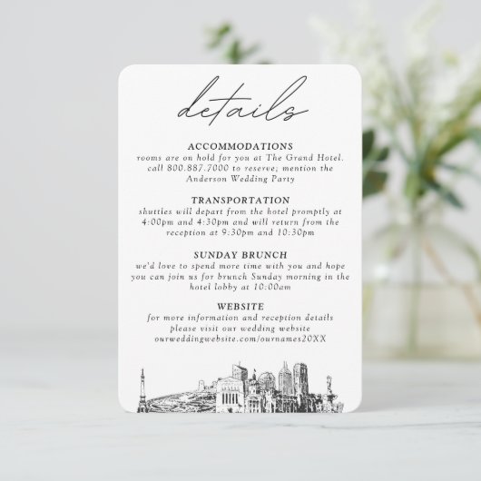 Indianapolis bruiloft verticale details informatiekaartje (Staand voorkant)
