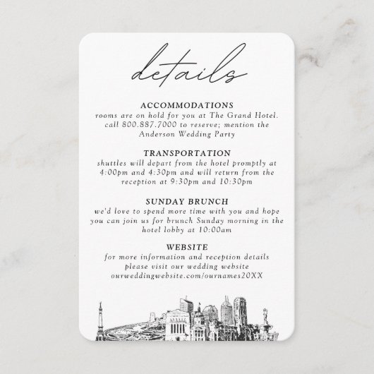 Indianapolis bruiloft verticale details informatiekaartje (Voorkant)