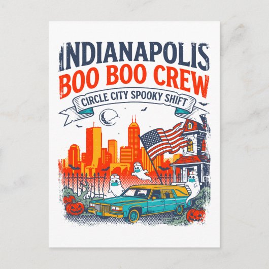 Indianapolis Circle City Spooky Shift Retro Briefkaart (Voorkant)