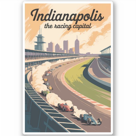 Indianapolis Illustration Travel Art Vintage Sticker (Voorkant)