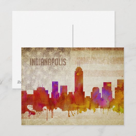 Indianapolis, IN | Waterverf City Skyline Briefkaart (Voorkant / Achterkant)